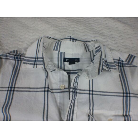Mens Gap LG Casual Shirt Plaid Blue White Button Up Long Sleeve Slim Fit Cotton - Picture 2 of 6